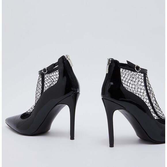 Nine West Women's Black FISHNET Zippered‎ High Heels Ankle Boots Size 5.5M - Picture 3 of 14